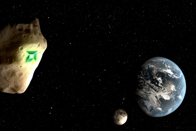 HD AMD Meteor space moon earth stars wallpaper High deg desktop background of AMD logo on an asteroid with earth and the moon.