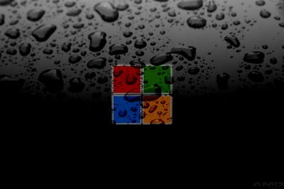 High def desktop background with Windows 8 new logo and water drops.